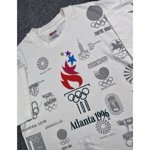 Vintage 90's Olympics Shirt Men's L White Atlanta 1996 Single Stitch AOP